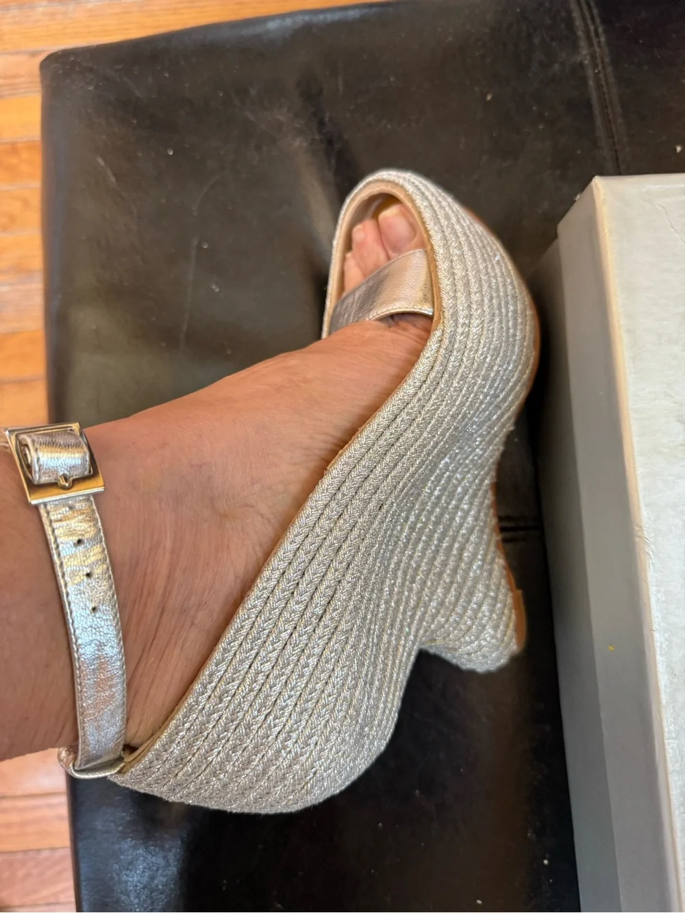 Paloma Barceló Metallic Silver Platform Peep-Toe Sandals with Ankle Strap